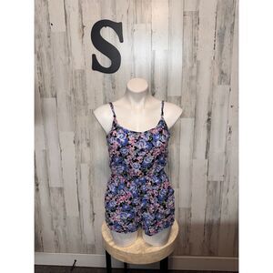 Forever 21 Floral Romper Womens Size Small S Blue Pink Keyhole Back Jumpsuit
